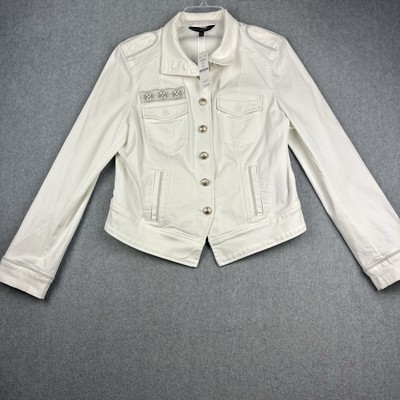 White House Black Market Jacket Womens 14 White Denim Button Pockets NWT $130