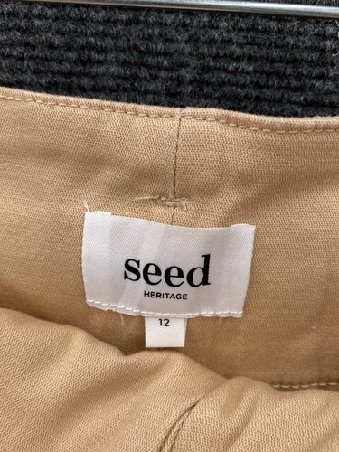 Seed Heritage Midi Skirt Size 12 Caramel Twill Tie Belted Pleated Pockets - Picture 2 of 11