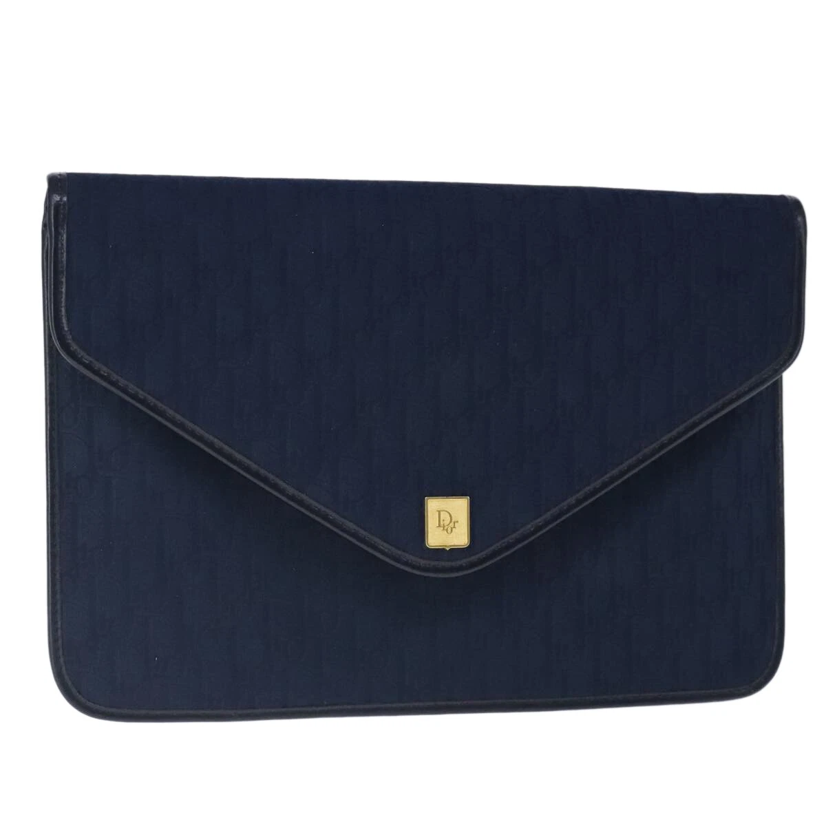 Pochette toile trotteur Christian Dior bleu marine or authentique 102715