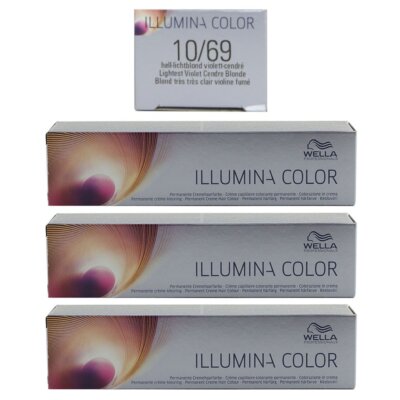Wella Illumina 3 x 60 ml 10/69 hell lichtblond violett cendre Set