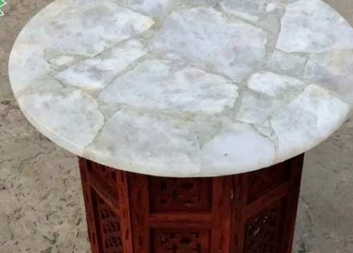 24 " Schöne Weiß Quarz Stein Kaffee Table Top Antik Kristall Luxus Heim Dec - Bild 3 von 8