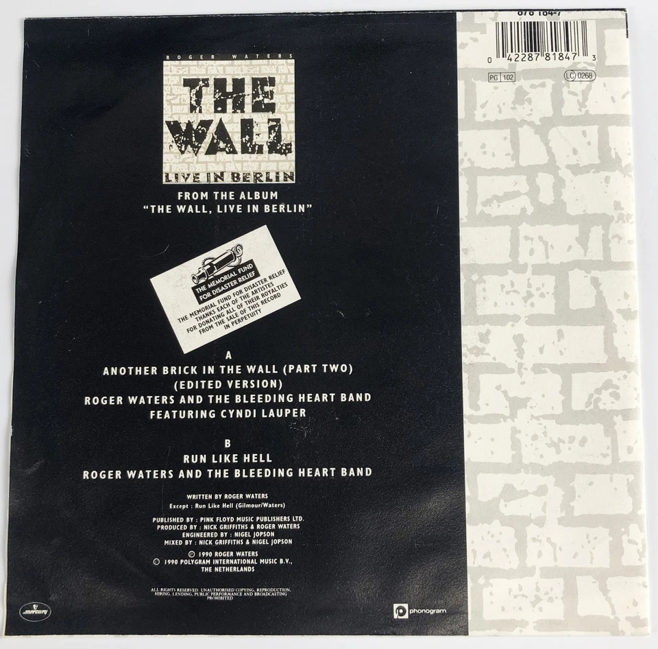Roger Waters "the Wall" brick Part Two rare Vinyl Single 1990 45er Pink Floyd, Foto 3 von 5
