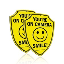 2 PACK CCTV WARNING SIGN SMILE YOU RE ON CAMERA REFLECTIVE ALUMINUM SECURITY