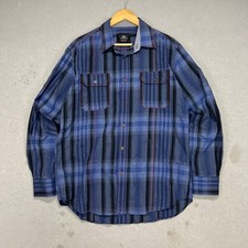 Bugatchi Uomo Mens Shaped Fit Plaid Button Down Shirt Blue Black Long Sleeve L