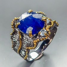 Anello zaffiro blu fatto a mano in argento sterling 925 misura 8/R463132