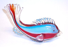 NEW ART GLASS MURANO STYLE CLEAR RED,BLUE BLACK WHITE FISH FIGURINE