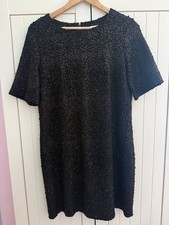 Oasis Black Boucle Sequin Leopard Print Shift Dress Size Medium