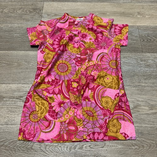 Vintage 1960s Hawaiian Pink Floral Paradise Hawaii Tea Timer Blouse Size 6 Rare