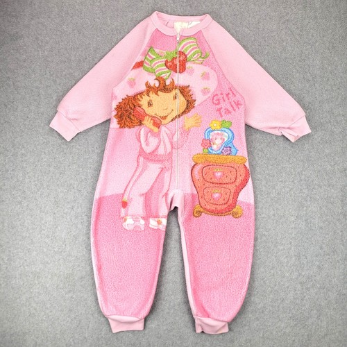 Strawberry Shortcake Fleece Sleeper Kids Size 4 Pink Vintage 2004 Pajama