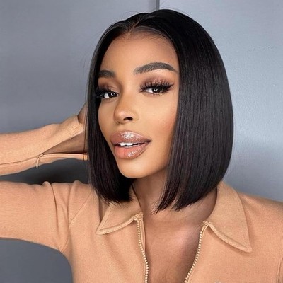 Straight 10'' Bob Cut Wig Human Hair 13x4 HD Lace Front Pre-Plucked FREE SHIP!