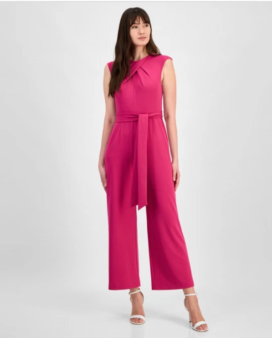 Mono Tahari Petite sin mangas cintura ancha - Wild Berry talla 14P Foto 2 de 4