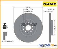2 St. Bremsscheibe PRO+ TEXTAR 92337405 für Skoda Audi VW