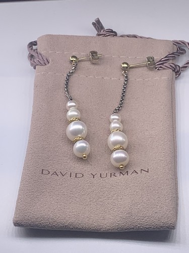 David Yurman Pearl Dangle/Drop Earrings in Sterling Silver & 18K Yellow Gold - Picture 7 of 10