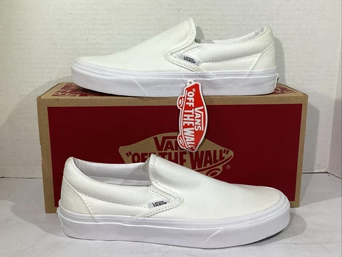 Vans Men’s Size 5.5 EU 37 True White Canvas Classic Slip On Sneakers AJ 1213
