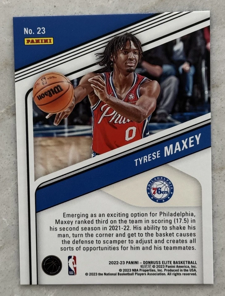Sobres de la suerte Donruss Elite 2022-23 - Tyrese Maxey #23/8 Foto 2 de 2