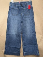 Spanx Jeans Wide Leg Cropped Flare Pull On Pants Shaded Blue Large