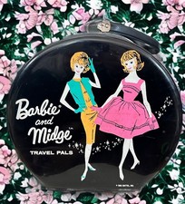Vintage 60s Barbie Midge Doll Carrying Case Mattel 1963 Black Round Handle Mod