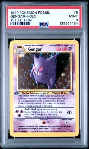 Pokemon Gengar Holo Rare 1st Edition 5/62 Fossil 1999 PSA 9 Mint Graded Card