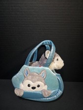 Aurora World Fancy Pals Pet Carrier Purse - Peek-A-Boo Husky in Blue Handbag