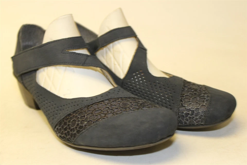 Rieker Two Strap Mary Janes Womens Size 9.5 41 Perf Nubuck Heeled Easy On Shoes - Image 2 of 4