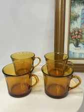 France Duralex Amber glass tea/coffee cups 1960s 3 inches. Set Of 4 Vintage