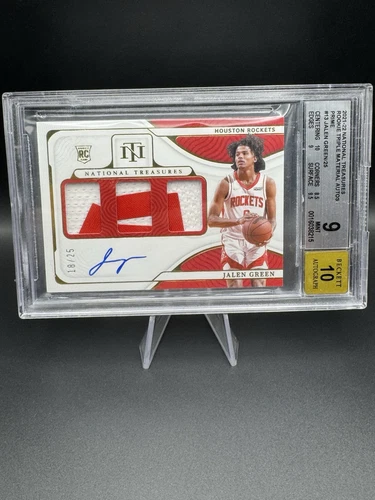 Jalen Green 2021-22 National Treasures Triple Patch Auto Prime /25 BGS 9 Auto 10
