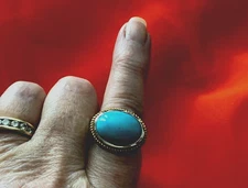 18k & Sterling Sleeping Beauty Turquoise Cabochon - 16x12 - Impressive, Large!!