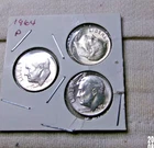 LOT OF 3 UNCIRCULATED 89% SILVE 1864 ROOSEVELT DIMES