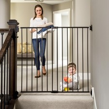 36 inch Extra Tall Baby Gate for Stairs Doorways Walk-Through Metal Black