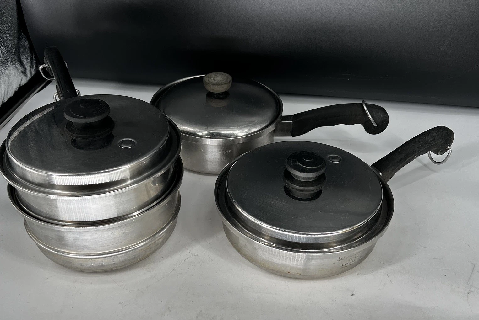 Saladmaster Stainless Steel T304S Tri-Clad 7 Piece Cookware Set Sauce Pans Lids