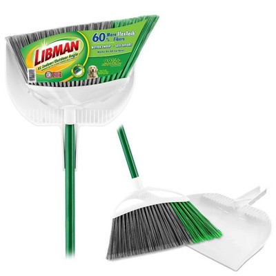 Large Precision Angle Broom with Green Steel Handle and Clean Fibers Dustpan