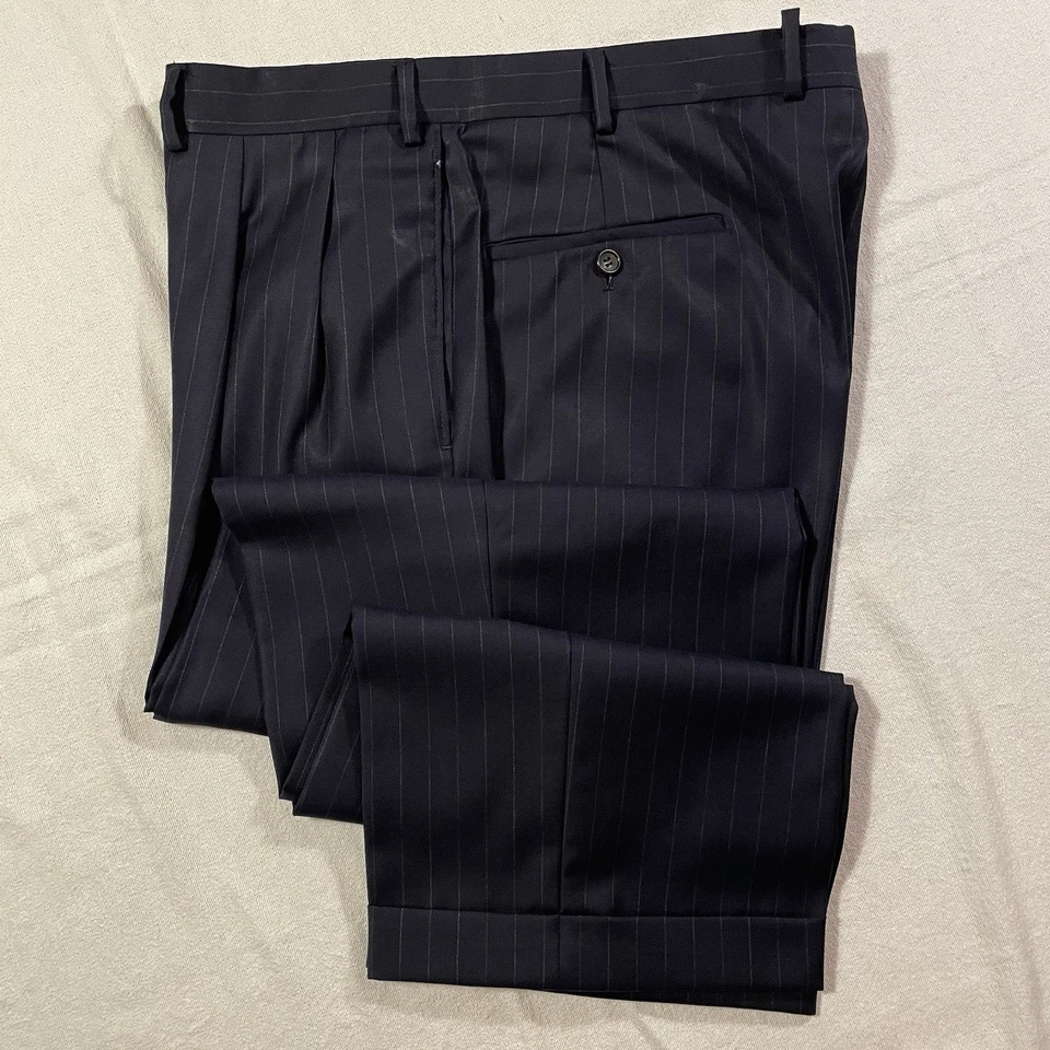 Samuelsohn Mens 44L Navy Pinstripe 2 Piece Suit 38W30L High Rise Pleated Pants - Image 4 of 4