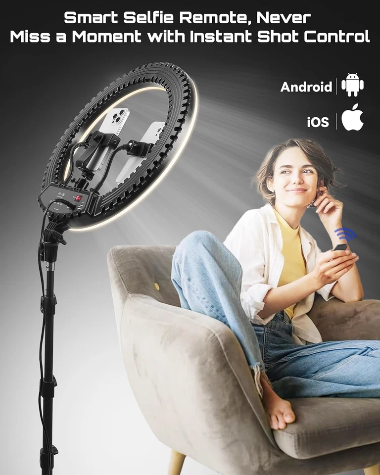 21" Ring Light with 70" Tripod, Touch Control, 3 Phone Holders, 3000K-6000K - Image 3 of 4