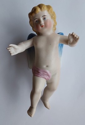 RAR!! Antiker Porzellan Cherub Engel Ornament groß handbemalt