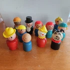 Set of 11 Vintage Wood Wooden Fisher Price Little People Family 2 Straight Sided