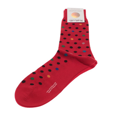 Pantherella NWD Somerford Dress Socks Size M in Red with Multicolor Polka Dots