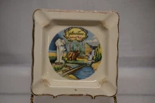 VINTAGE 5" SQUARE CERAMIC YELLOWSTON NATIONAL PARK TABLETOP ASHTRAY RARE