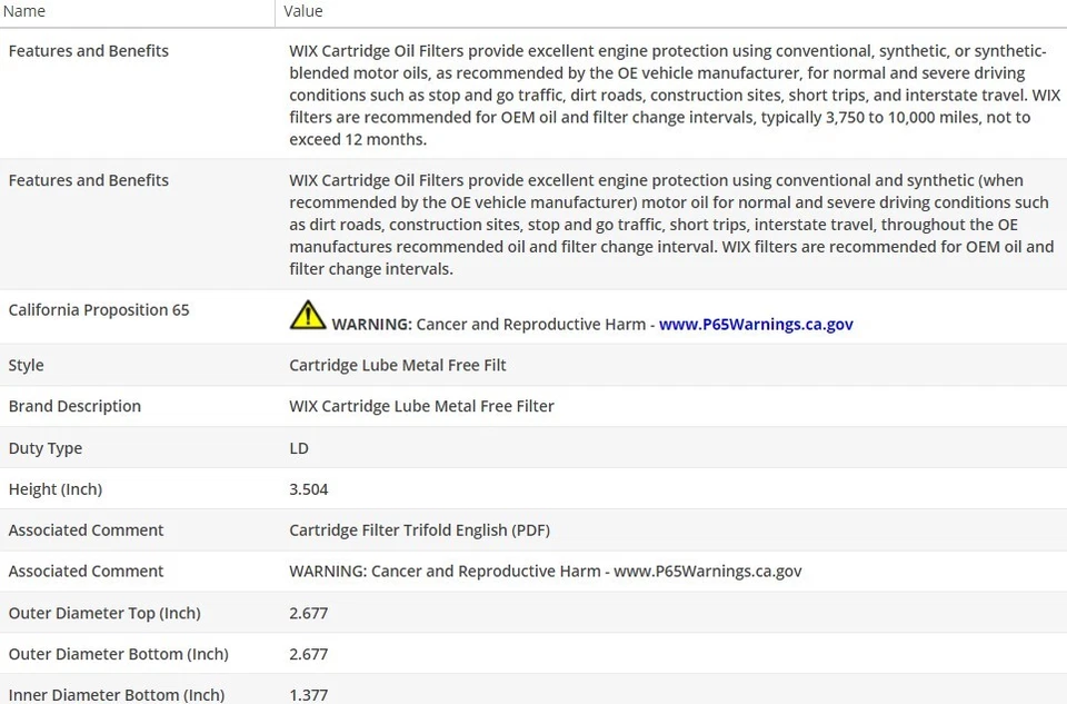 Filtro de aceite de motor OEM WIX para PONTIAC GRAND AM 2002-2005 L4-2,2 L Foto 3 de 4