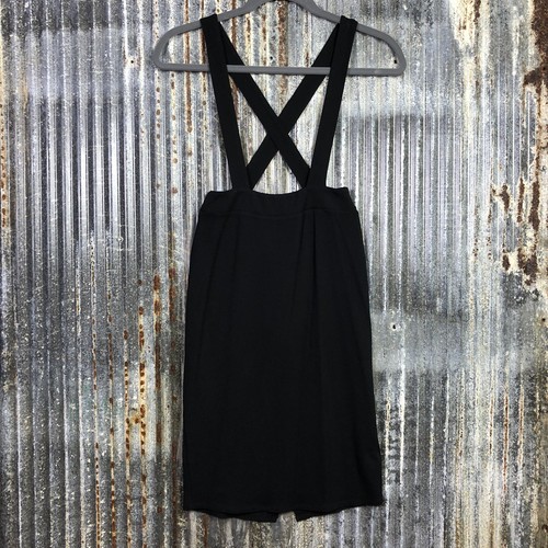 Black Suspender Skirt Womens Small Stretch Knee Silver Zipper Academia Ladies