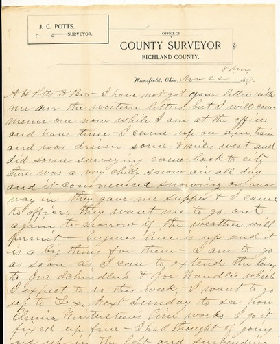 1897 4 PAGE LETTER FROM J. C. POTTS RICHLAND COUNTY SURVEYOR TELEPHONE INSTALL