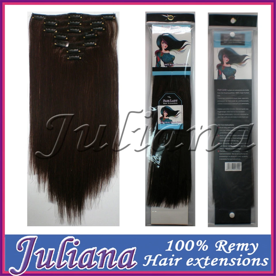 Clip de trama doble grueso 90 g ~ 250 g en extensiones de cabello humano Remy real 8 piezas 10 piezas EE. UU. Foto 3 de 4