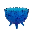 Fenton Cabbage Rose 4 Footed Dish Vase Electric Blue