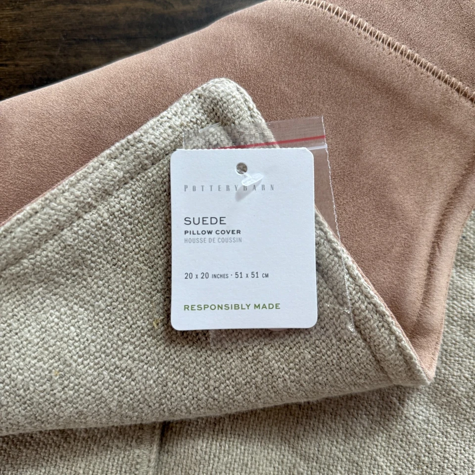 POTTERY BARN PIECED SUEDE / LINEN PILLOW COVER 20" x 20" ~ ROSEWWOD - Image 2 of 4