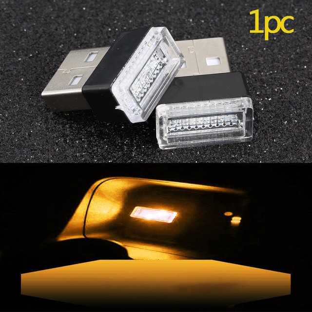 1PC Mini USB Yellow LED Light Car Interior Light Neon Atmosphere