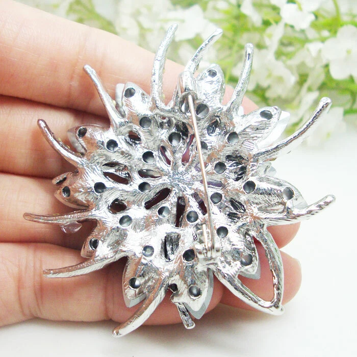 Mujer Precioso Broche Púrpura Flor Sol Tono Plata Estrás Cristal Foto 2 de 3