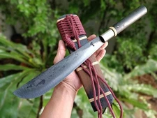 Custom machete Thai E-nep hunting knife 10.3” forged blade, Teak handle & pod