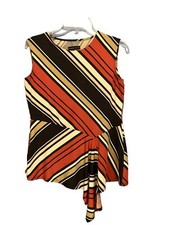 Retro Look 70's Ladies Sleeveless Stripe Quirky Asymetrical Top Unusual Striped