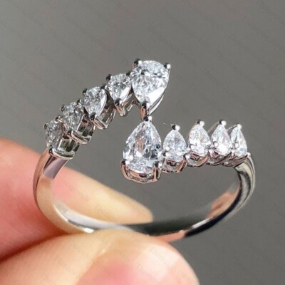 2.36 TCW Pear Moissanite Eternity Engagement Wedding Ring 14K White Gold Plated