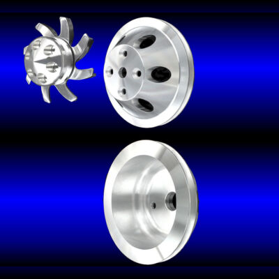 Billet aluminum small block Chevy 3 pulley set long water pump single groove 