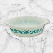 Pyrex 1.5 Qt Bluebird Casserole Dish 043 White Turquoise Oval Promotional No Lid